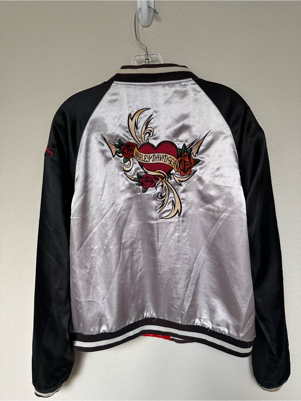 Harley-Davidson Unisex Souvenir Satin Bomber Jacket Reversible Embroidered S-M